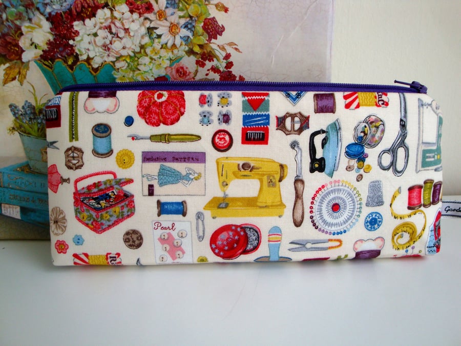 SALE Cotton zipper  sewing notions case -  DP knitting needle case 