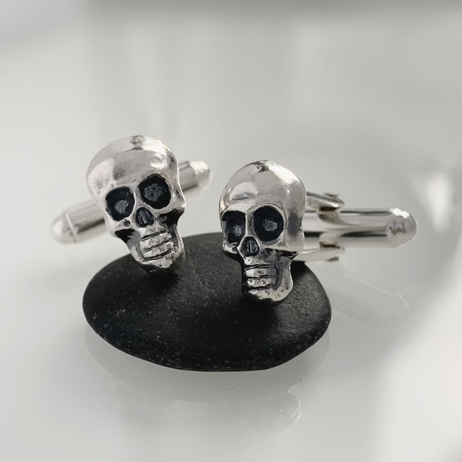 NOGGIN SKULL Recycled Sterling Silver Skull design Cuff Links