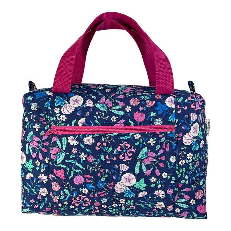 Large wash bag in Liberty cotton, floral toiletries bag with handles and pocket.