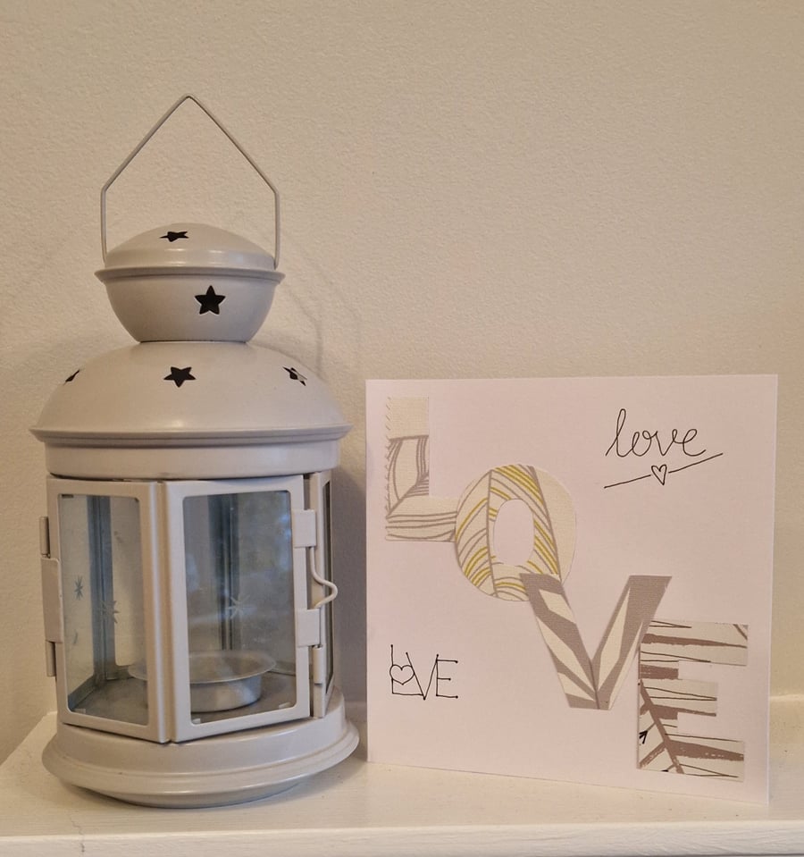 LOVE Valentine's card handmade fabric neutral LOVE