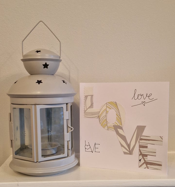 LOVE Valentine's card handmade fabric neutral LOVE