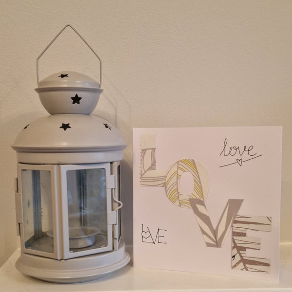 LOVE Valentine's card handmade fabric neutral LOVE