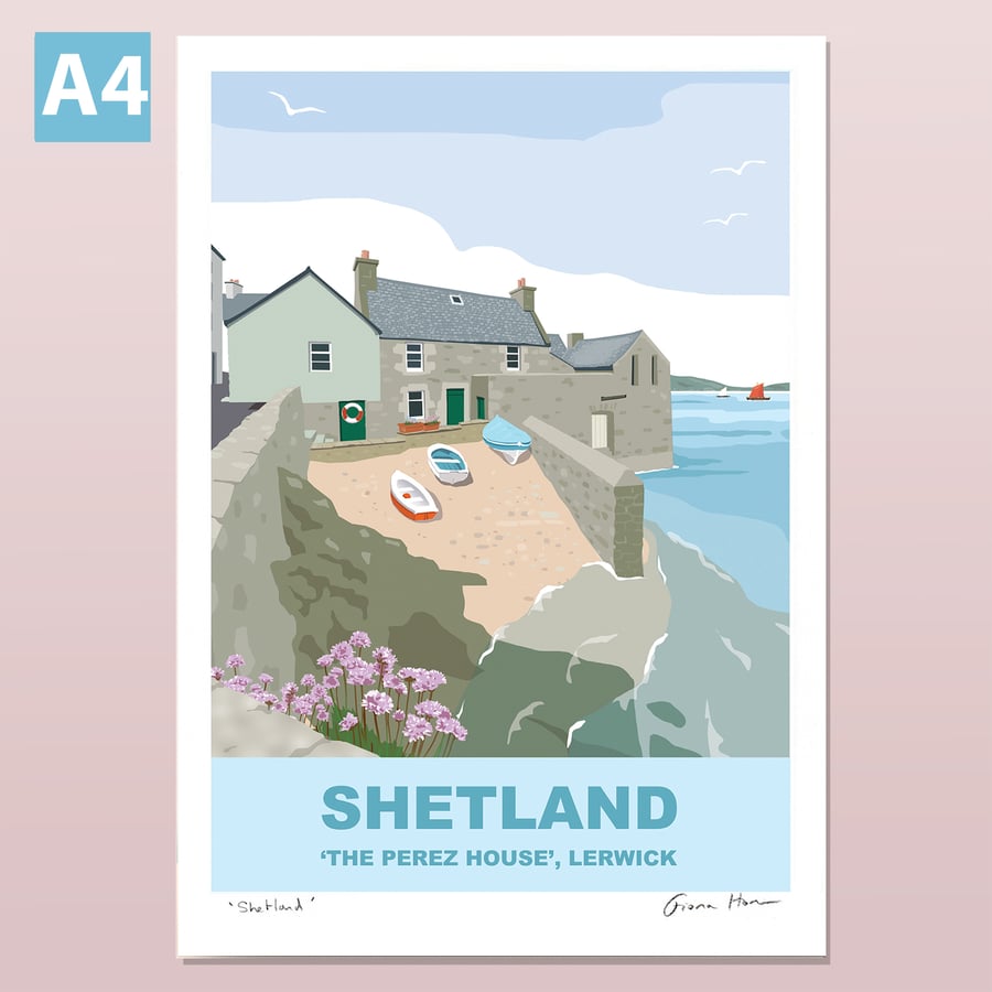 Lerwick, Shetland illustrated travel poster A4
