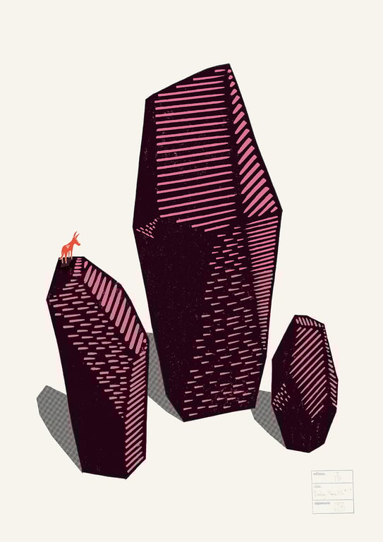 Donkey Monolith No.16 A2 three-colour linocut screen-print