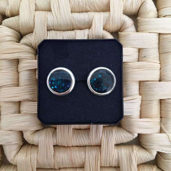 Glittering Teal Studs