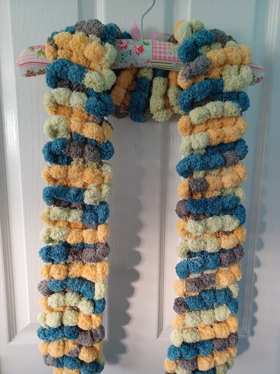 Navy, Lemon, Yellow and Grey Multicoloured Furry Scarf