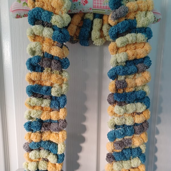 Navy, Lemon, Yellow and Grey Multicoloured Furry Scarf