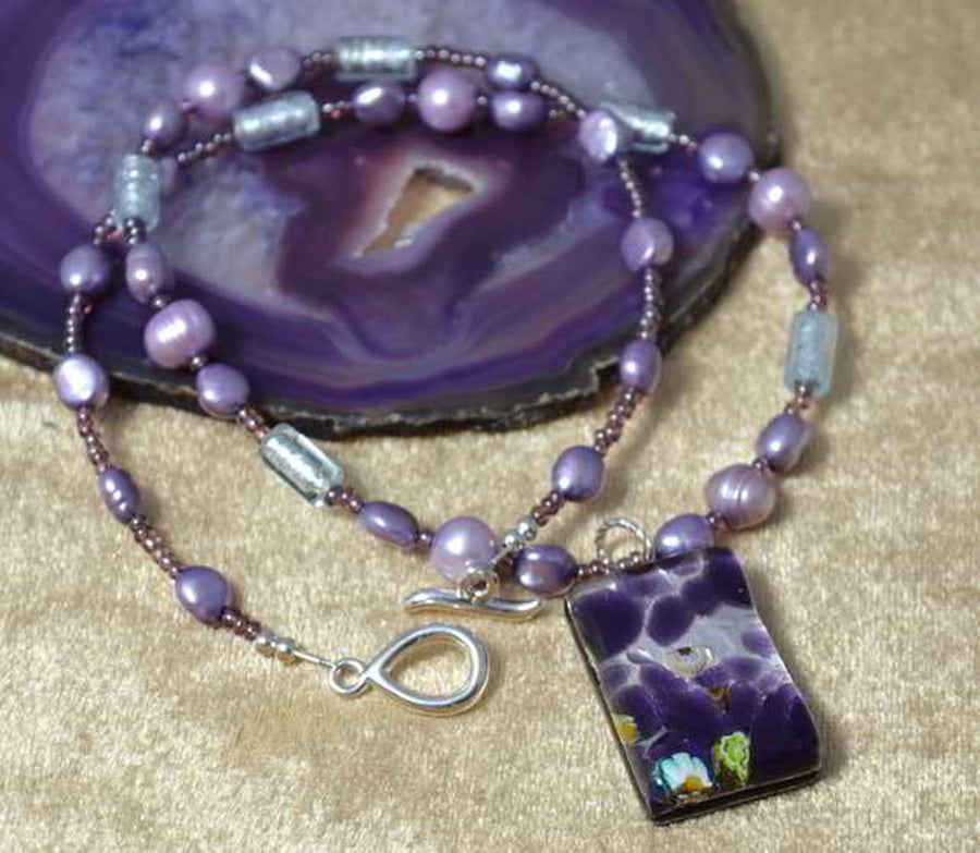 Lilac Pearl & Murano Glass Necklace