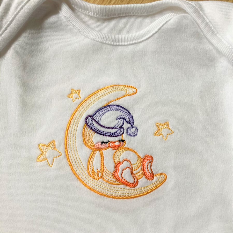 White Baby Bodysuit with sleeping duck embroidery 0 - 3 months