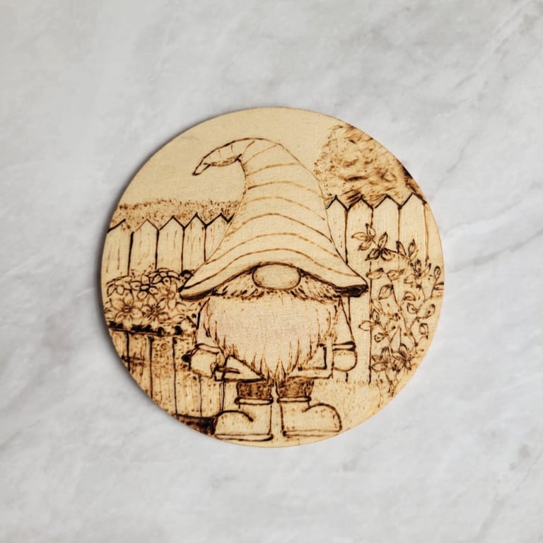 Garden gnome wooden coaster