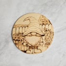 Garden gnome wooden coaster