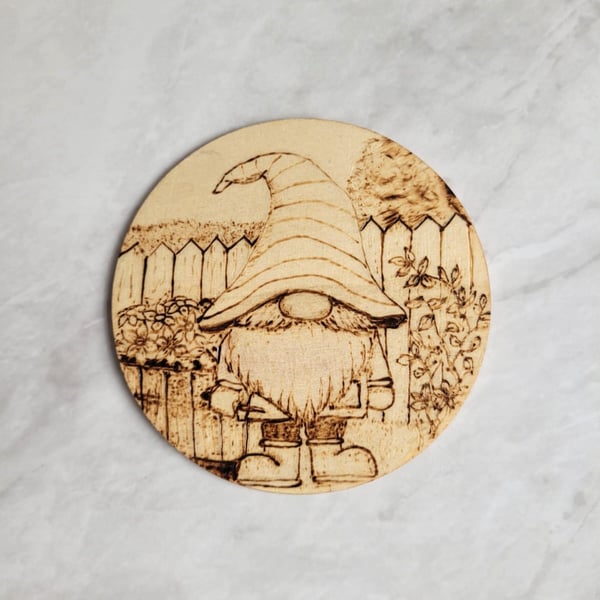 Garden gnome wooden coaster