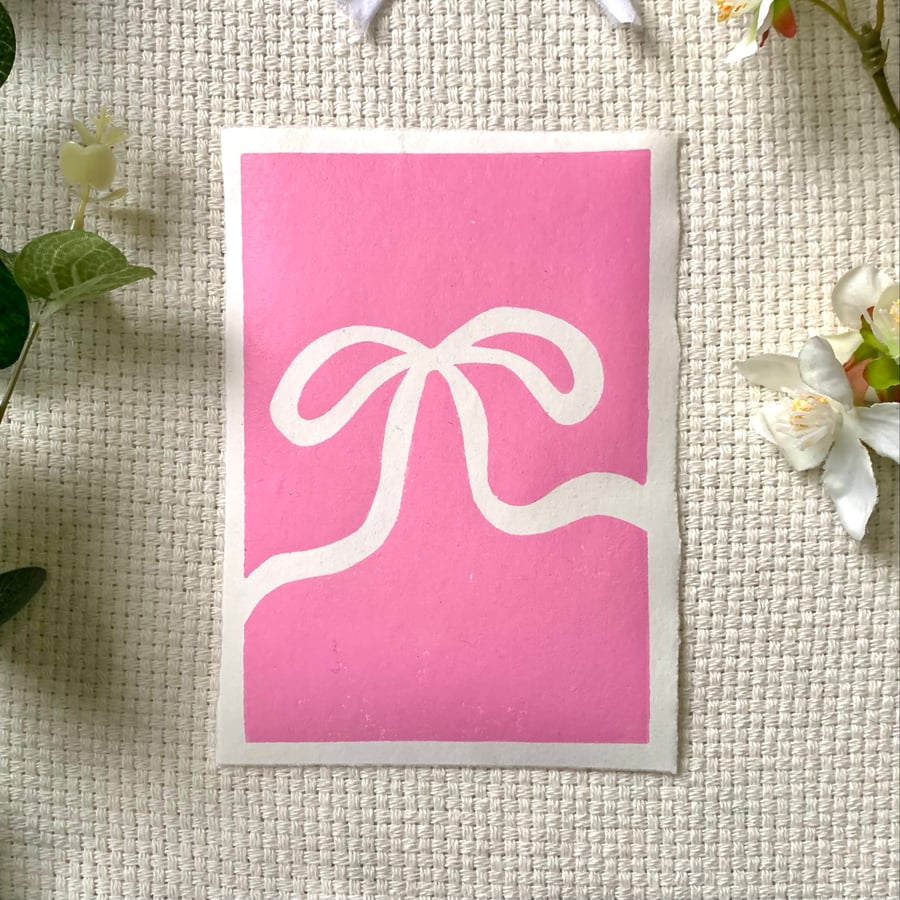 Pink Bow Lino Print