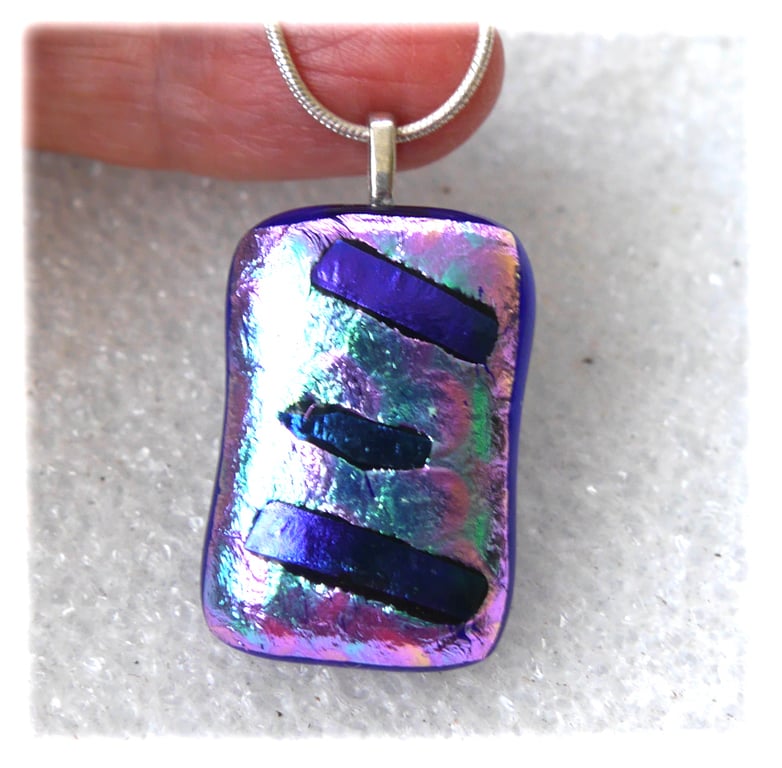 Lilac Diagonals 251 Dichroic Glass Pendant silver plated chain