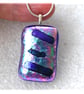 Lilac Diagonals 251 Dichroic Glass Pendant silver plated chain - Image 1