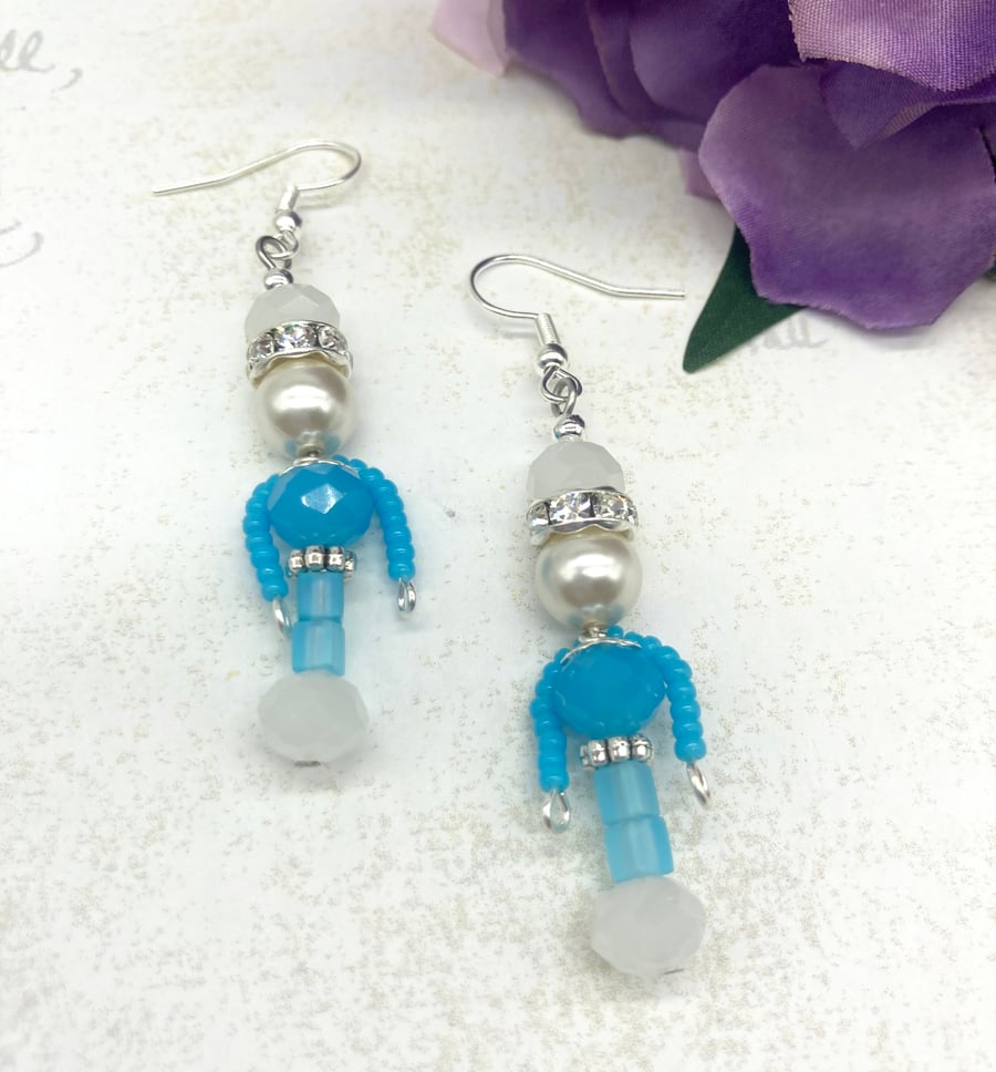 Ice Blue crystal diamante Nutcracker soldier dangle earrings