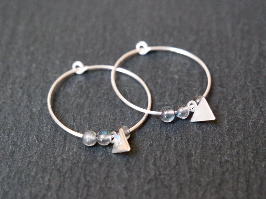 Sterling Silver Hoops - Labradorite Arrows