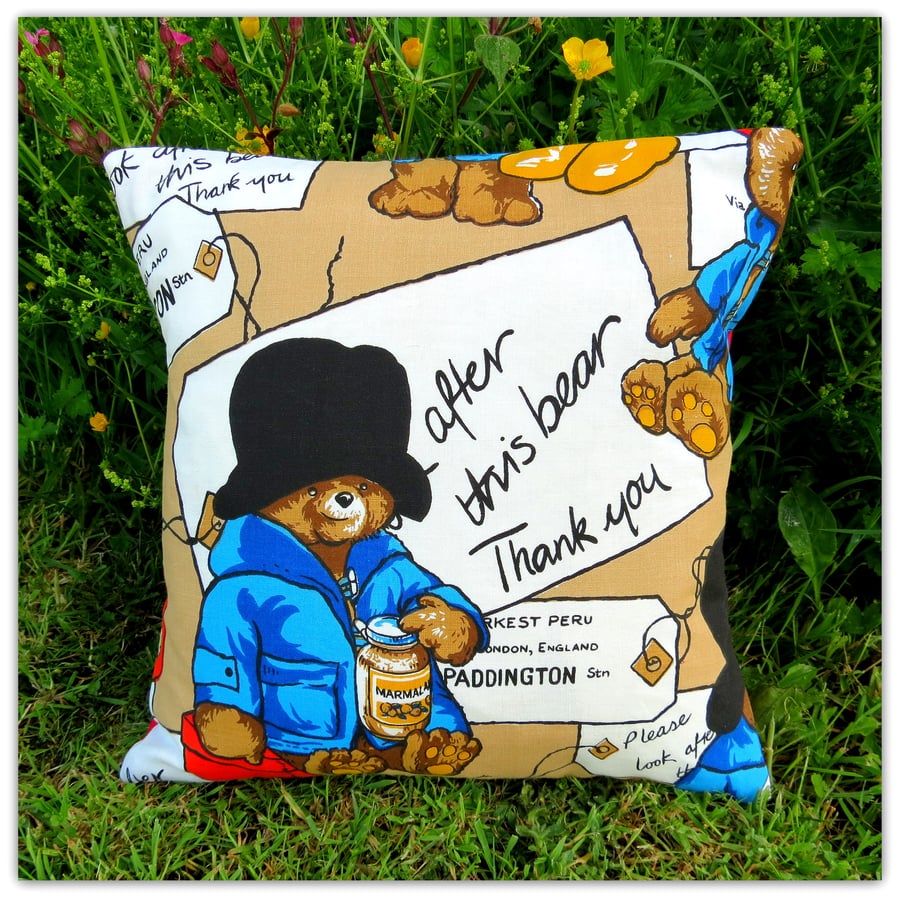 Paddington Bear.  A complete cushion, with feather pad.  1970s.