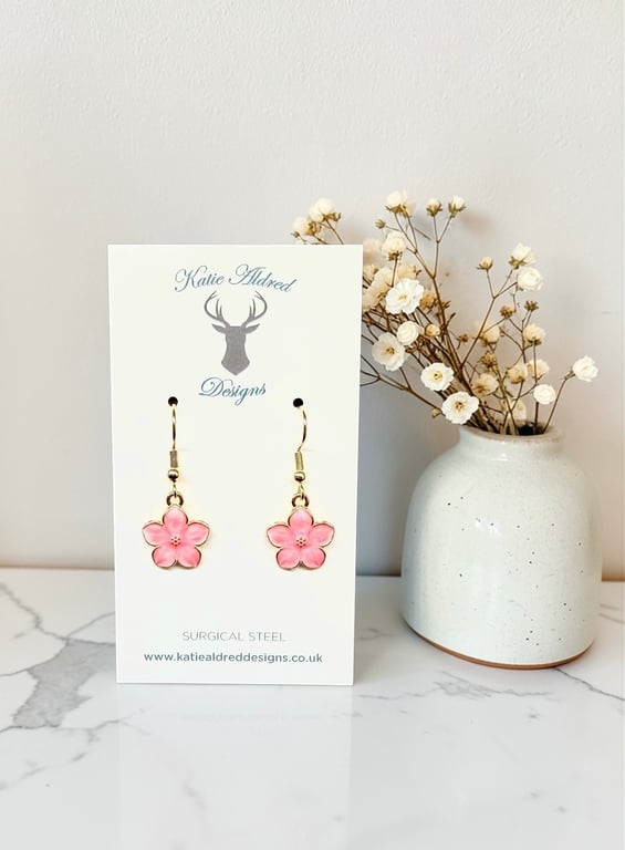 Charm Earrings - Pearlescent Flower - Pink
