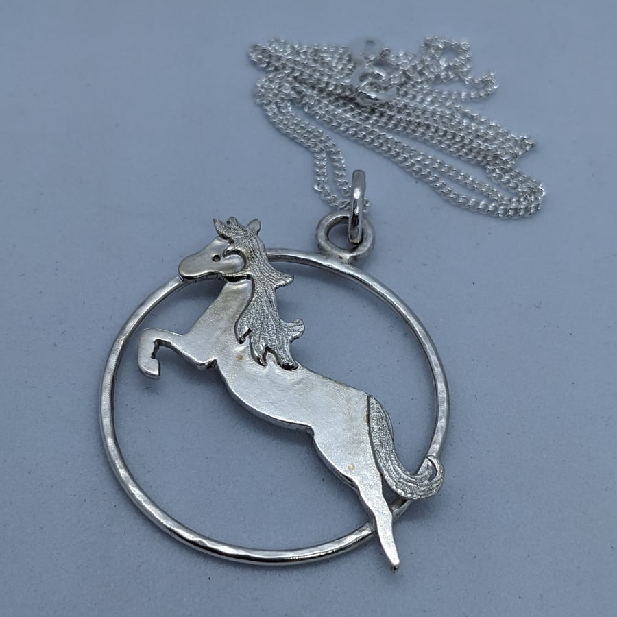 Sterling silver horse pendant, Horse jewellery, Silver animal necklace