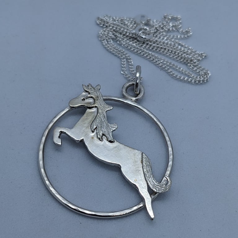 Sterling silver horse pendant, Horse jewellery, Silver animal necklace