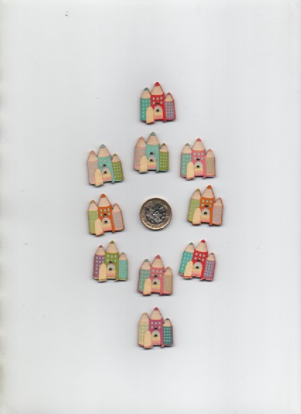 Pack of 10 assorted colourful painted wooden FAIRY CASTLE buttons CLEARANCE