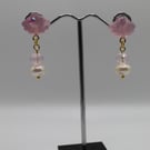 Lilac Shell Stud Earrings with Pearl Charms – Handmade Resin Jewellery