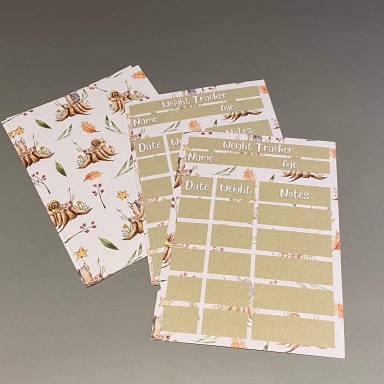 Weight tracker cards. Hedgehog health tracker. Pack of 6 tracker cards.