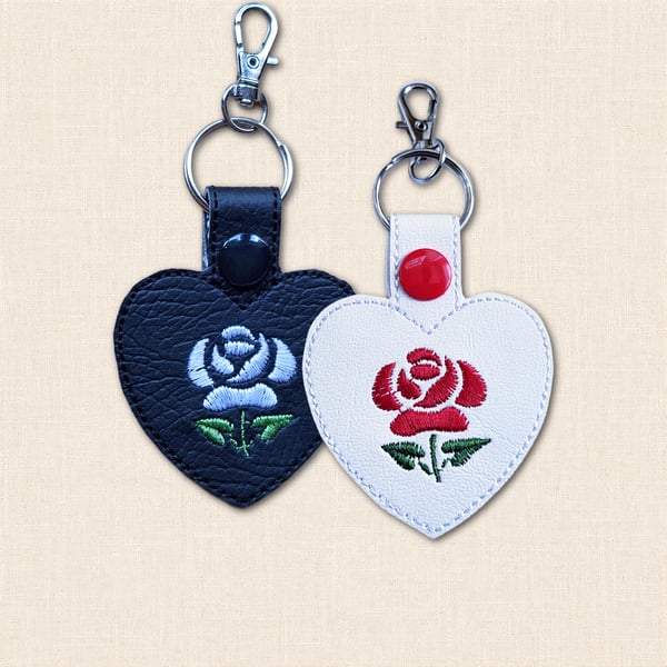 Rose Heart Keyring - Embroidered Floral Bag Charm