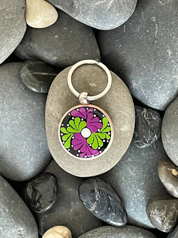 Hand Painted Keyring Mandala Acrylic Painting on Wood Original & Unique