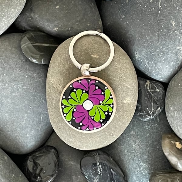 Hand Painted Keyring Mandala Acrylic Painting on Wood Original & Unique