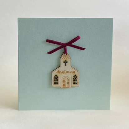 'Christening' card with detachable decoration