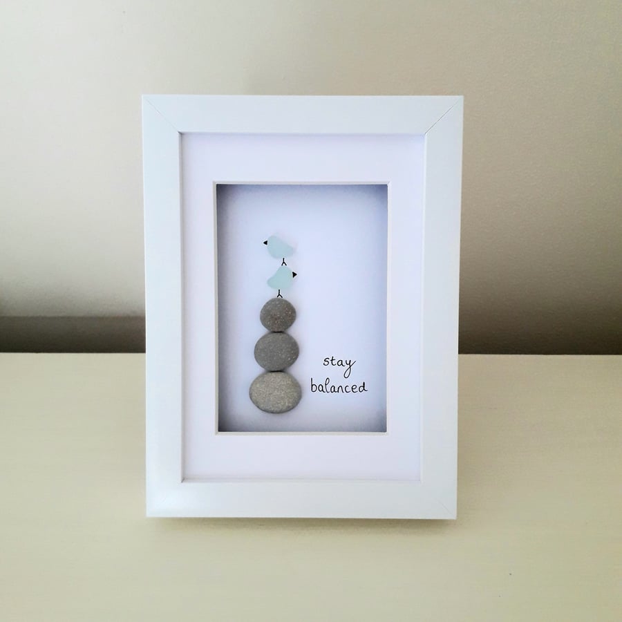 Sea Glass & Pebble Art, Balancing Birds, Gifts for Yoga Lover