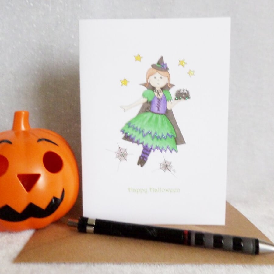 Happy Halloween Little Witch Card