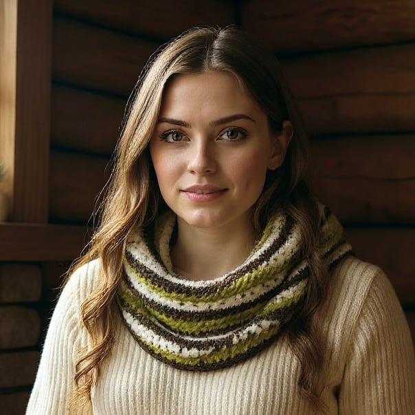 Green wool mix cowl hand knit