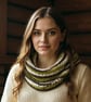 Green wool mix cowl hand knit