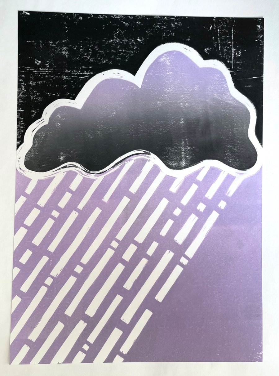 Stormy Rain Cloud A4 Lino Print