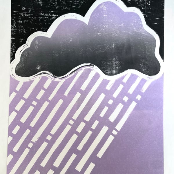Stormy Rain Cloud A4 Lino Print