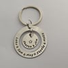 Hand Stamped personalised circle grandchildren children name birthdate keyring
