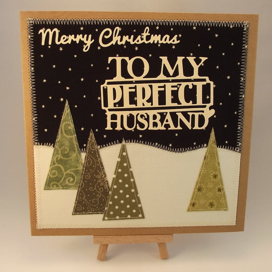 Merry Christmas To My Perfect Husband Fabric Greetings card