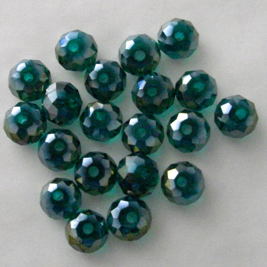 20 x Green AB Faceted Crystal Rondelle Beads