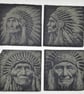 Native American Slate Coasters Set of 4, Engraved Tribal Portrait Coasters, 10cm - Image 1
