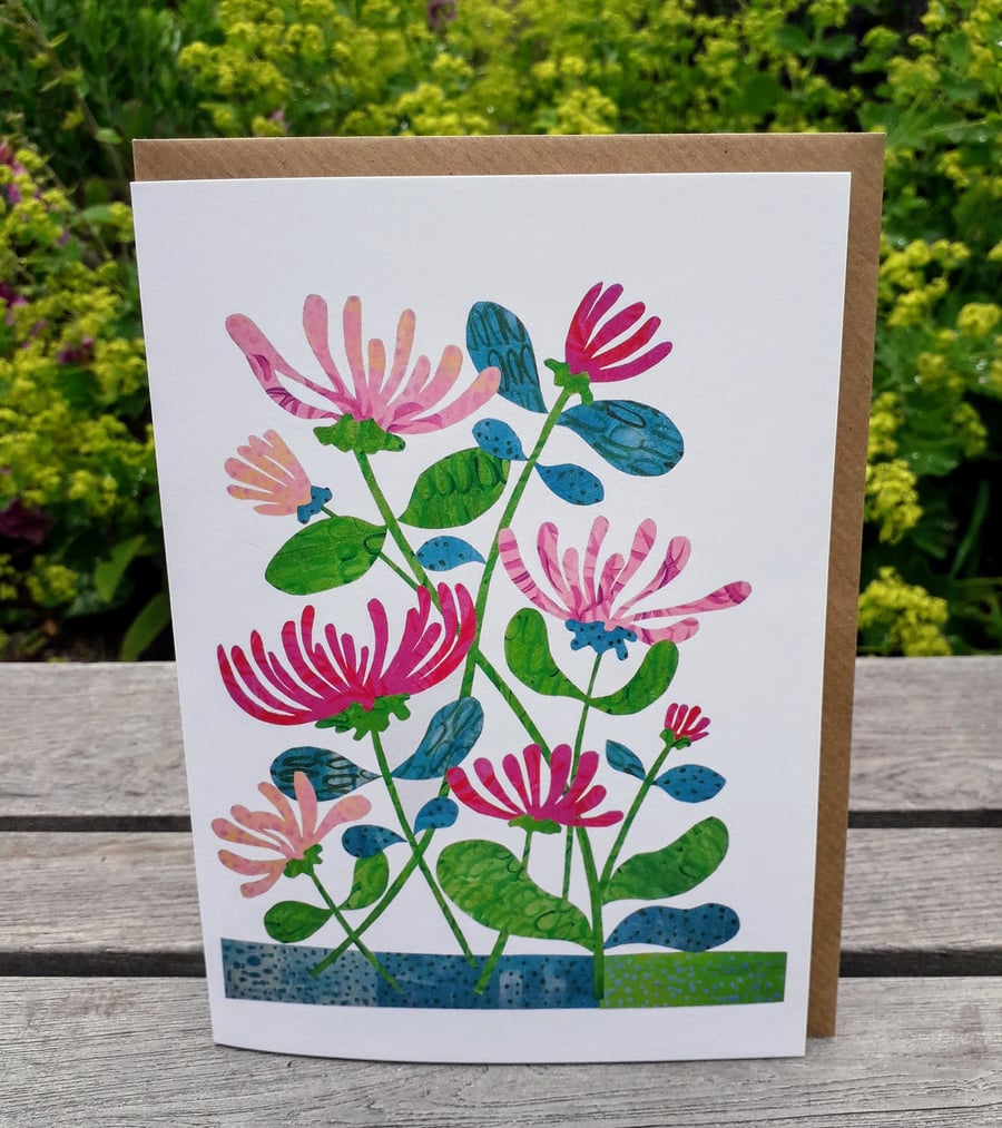 Floral greeting card, Honeysuckle botanical art card