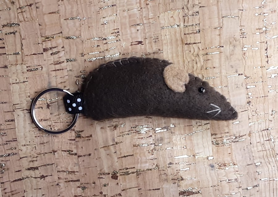 Mouse Dark Brown Feltr Keyring - Bag Charm