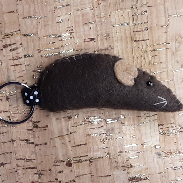 Mouse Dark Brown Feltr Keyring - Bag Charm