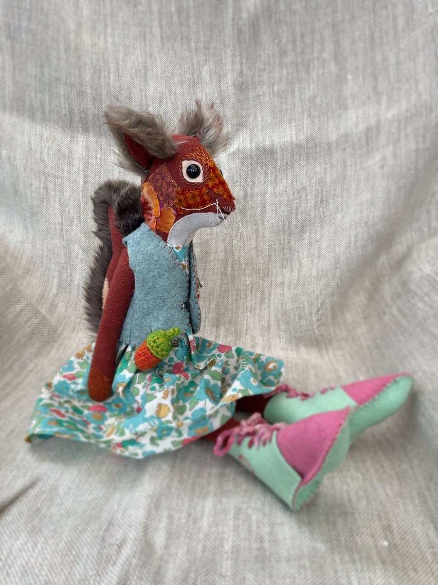 Handcrafted Textile Doll- Sandy the Red Squirrel 