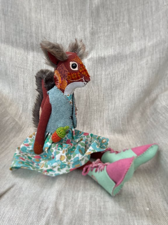 Handcrafted Textile Doll- Sandy the Red Squirrel 