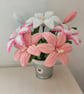 Pink and White Everlasting Lily Pot - Handmade Chenille Flower Bouquet - Image 3