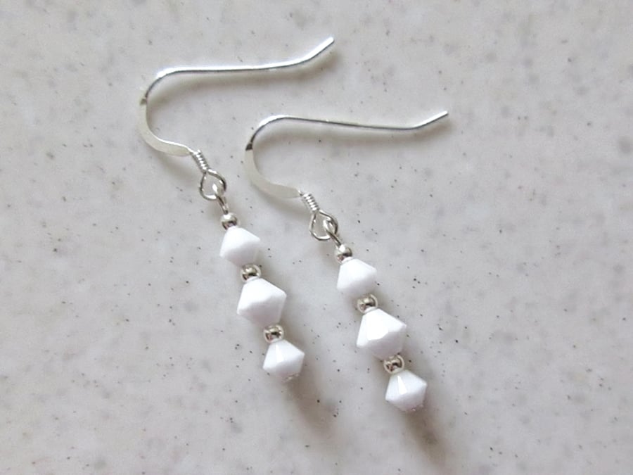 Dainty Pure White Earrings With Premium Crystals