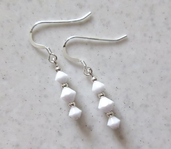 Dainty Pure White Earrings With Premium Crystals